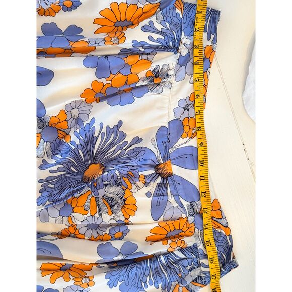 Liz Claiborne Silk Floral Skirt & Knit Top Set Coral Blue Chic Coastal Spring L - Picture 5 of 6
